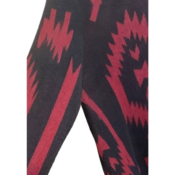 Forever 21 Cardigan Women’s Size S Red Black Aztec Open Draped Fringe - Picture 3 of 10